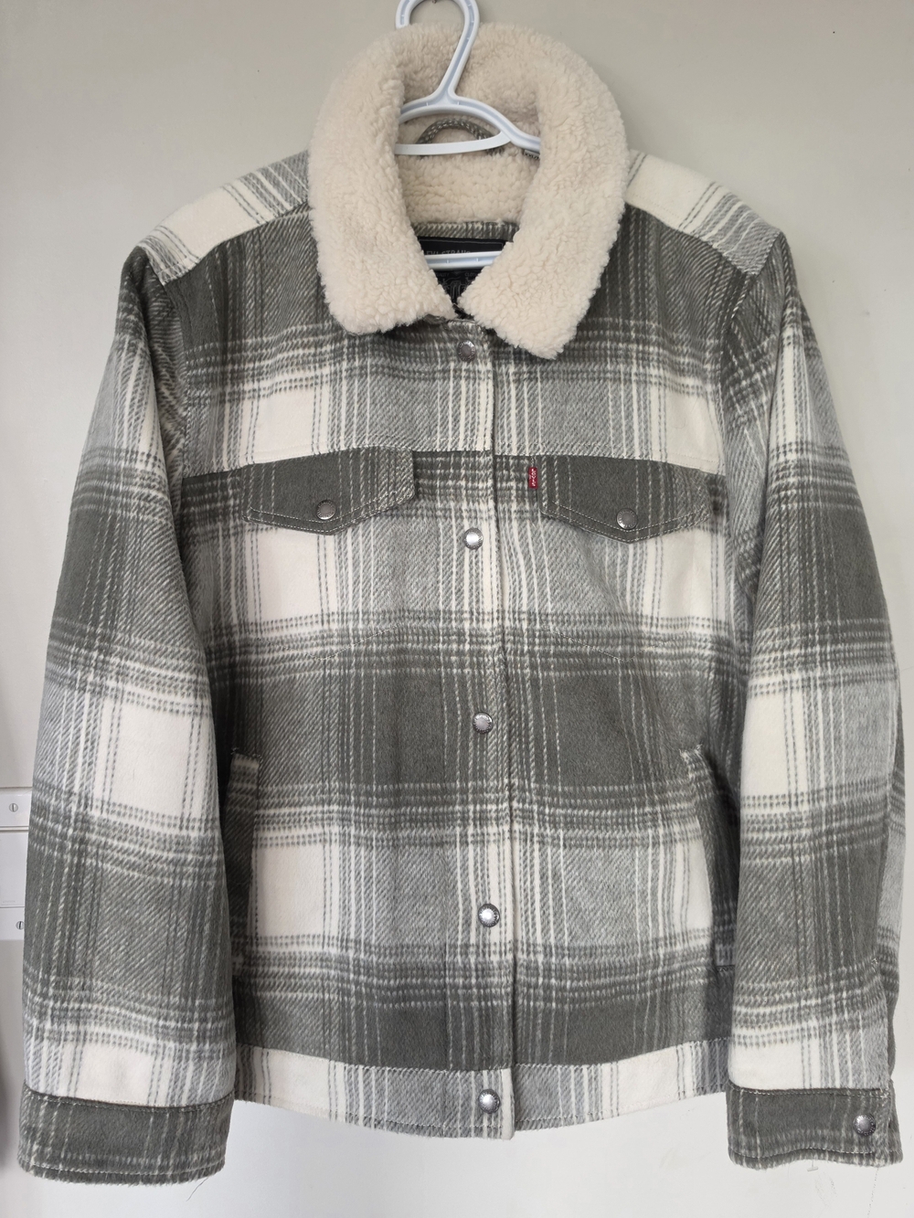 Levi's Women's Green & Cream Sherpa-Lined Flannel Plaid Jacket Size XXL NWT